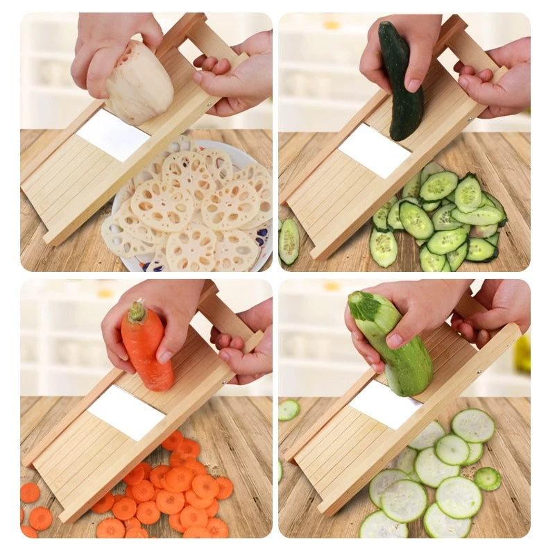 Wooden Adjustable Vegetables Cutter 0.5-7mm Slicer for Potato,Tomato and Onion Cabbage Shredder Chip Fruit Chopper