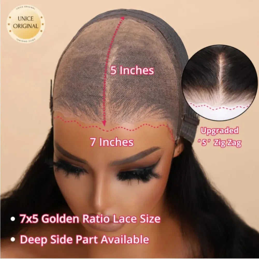 UNice Hair 7x5 Bye Bye Knots Glueless Wig: Brown Balayage Body Wave Wig Pre Cut Pre Bleached Human Hair Lace Wig 150%, Ships From - United States - MaJuah
