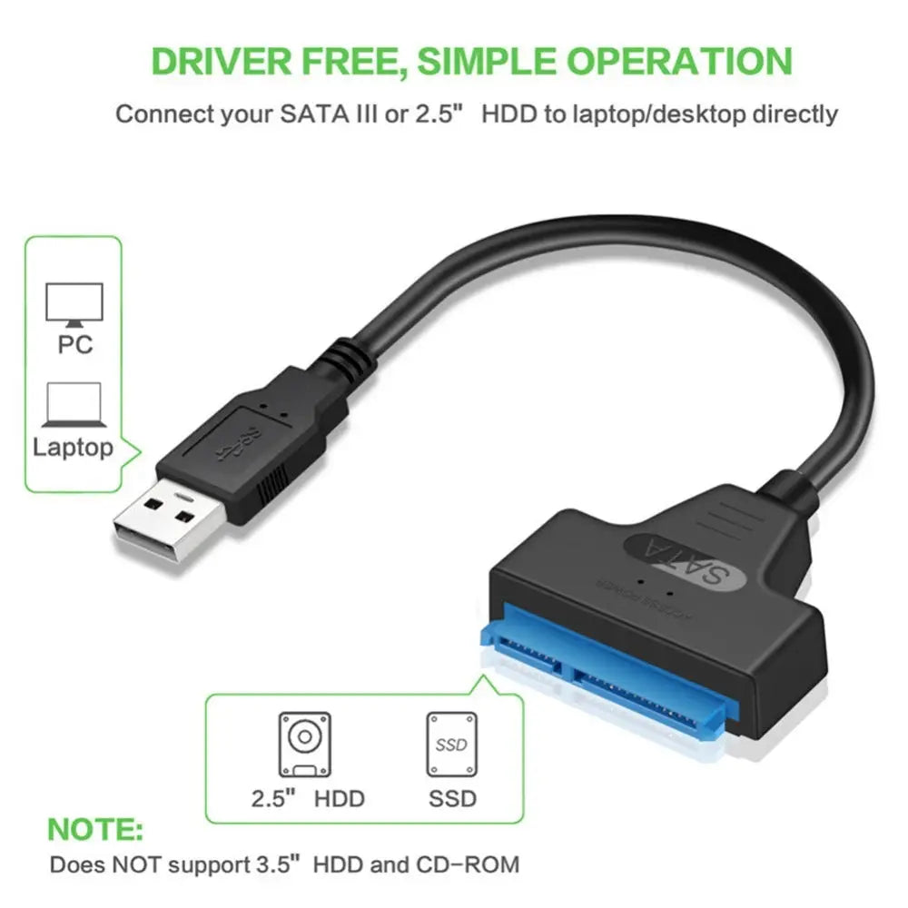 High-Speed USB SATA Cable External Hard Disk Reader 2.5 HDD SSD Hard Drive Adapter 22cm/35cm/50cm USB 3.0 - MaJuah