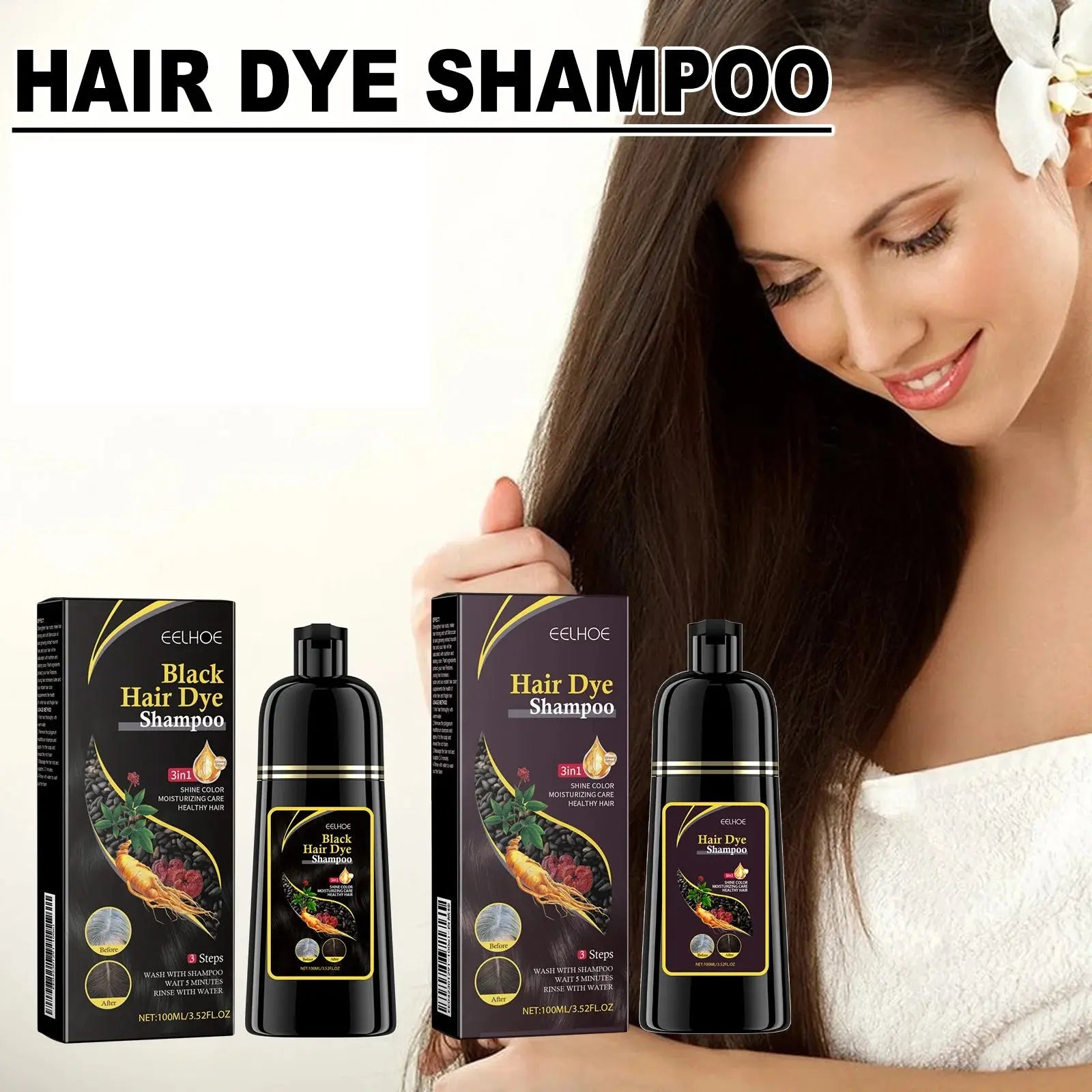 EELHOE 100ml Natural Plant Hair Dye Shampoo 3 in 1 Hair Color Shampoo for Gary Hair Quick Dark Black And Women Men Grey Coverage - MaJuah