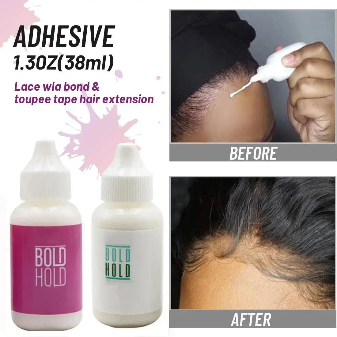 Wig Glue Bold HOLD Lace Glue for Wigs Waterproof Lace Wig Glue Adhesive + Hair Wax Stick for Wig Edge Control Gel Stick+Remover - MaJuah