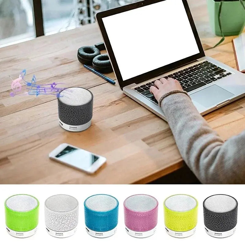 A9 Mini Portable Speaker Bluetooth Wireless Car Audio Dazzling Crack LED Lights Subwoofer Support TF SD Card USB Charging For PC - MaJuah
