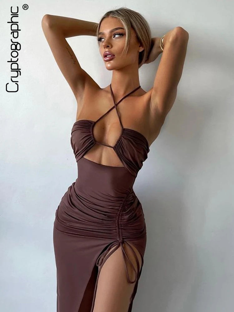 Elegant Allure Halter Maxi Dress