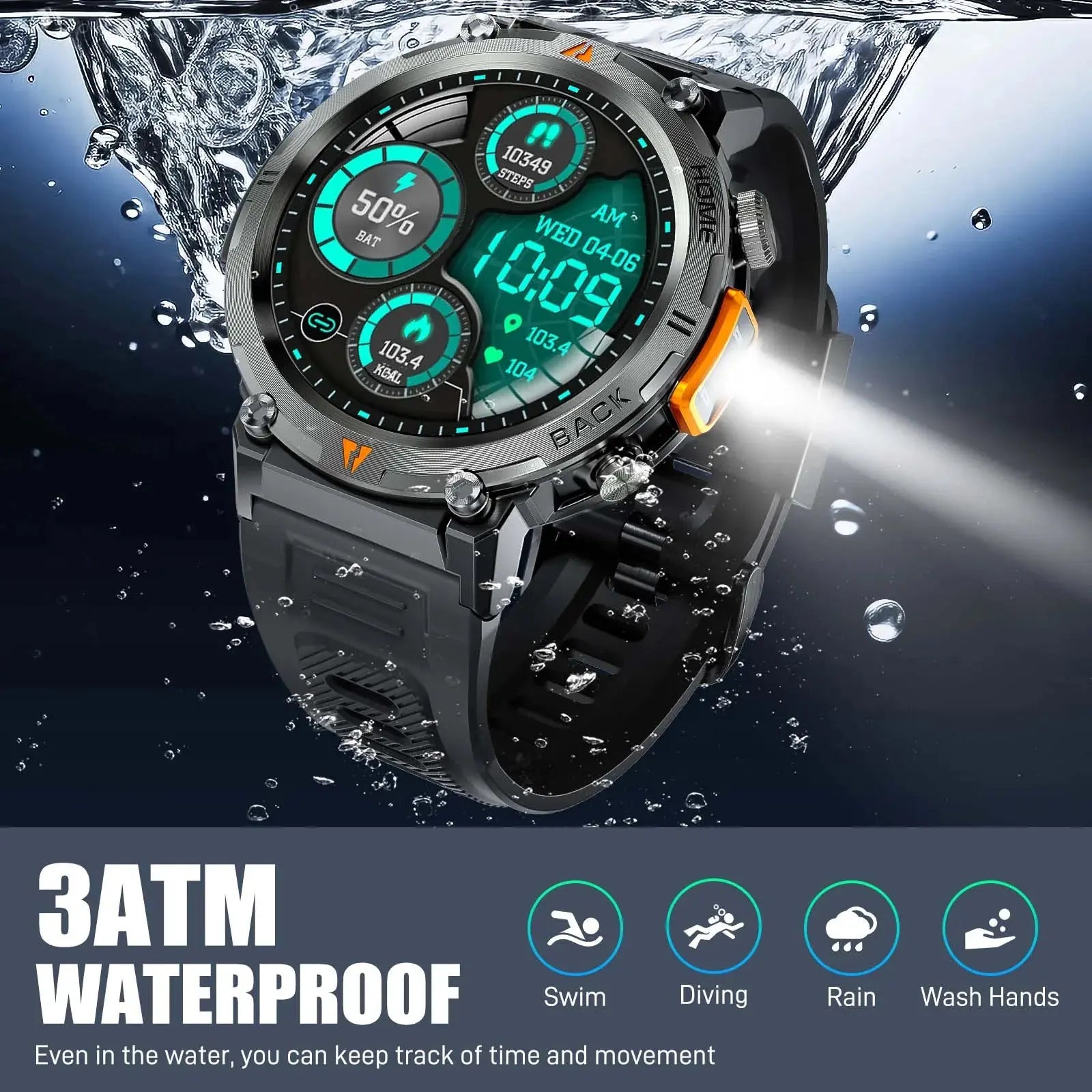 EIGIIS KE3 Bluetooth Call Smart Watch Men Full Touch Screen Health Monitor Clock With Flashlight Men SmartWatch For IOS Android - MaJuah