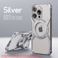 Metal Aluminium Alloy Magnetic Frameless Phone Case For iPhone 14 13 15 Pro Max 360° Stand Rimless Bumper Shockproof Metal Cover