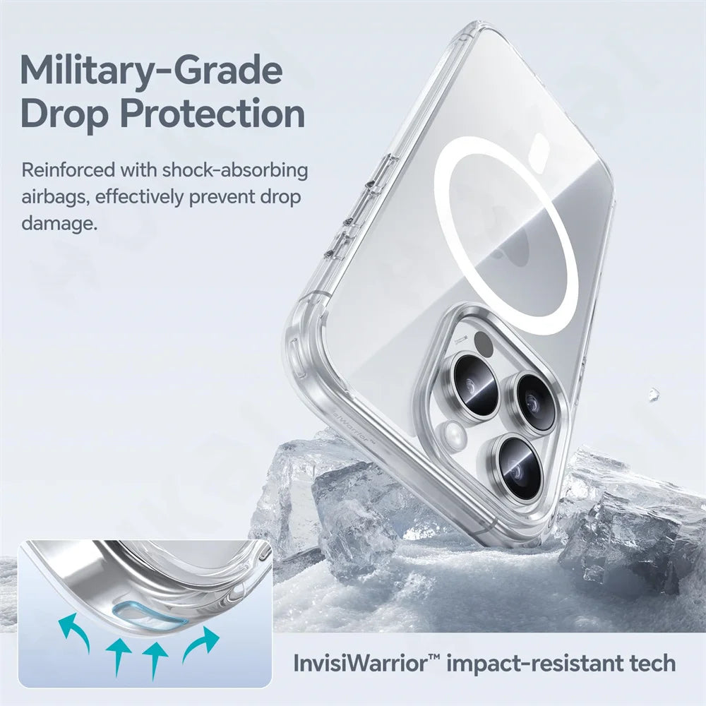 Magnetic Case For iPhone 16 15 14 13 11 Pro Max Plus XS Max XR 7 8 Plus Crystal Clear Protective with Magsafe Transparent Cover