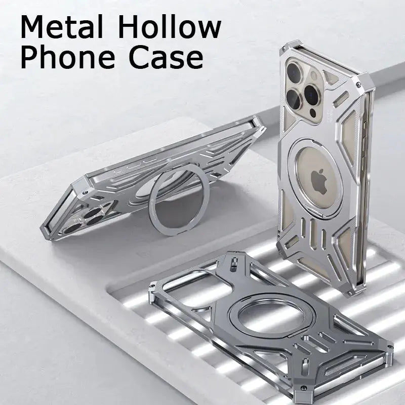 Magnetic Stand Metal Phone Case For Iphone 13 14 15 16 Pro Max Plus Hollow Luxury Aluminum Alloy Phone Cover For IPHON 16 Promax - MaJuah