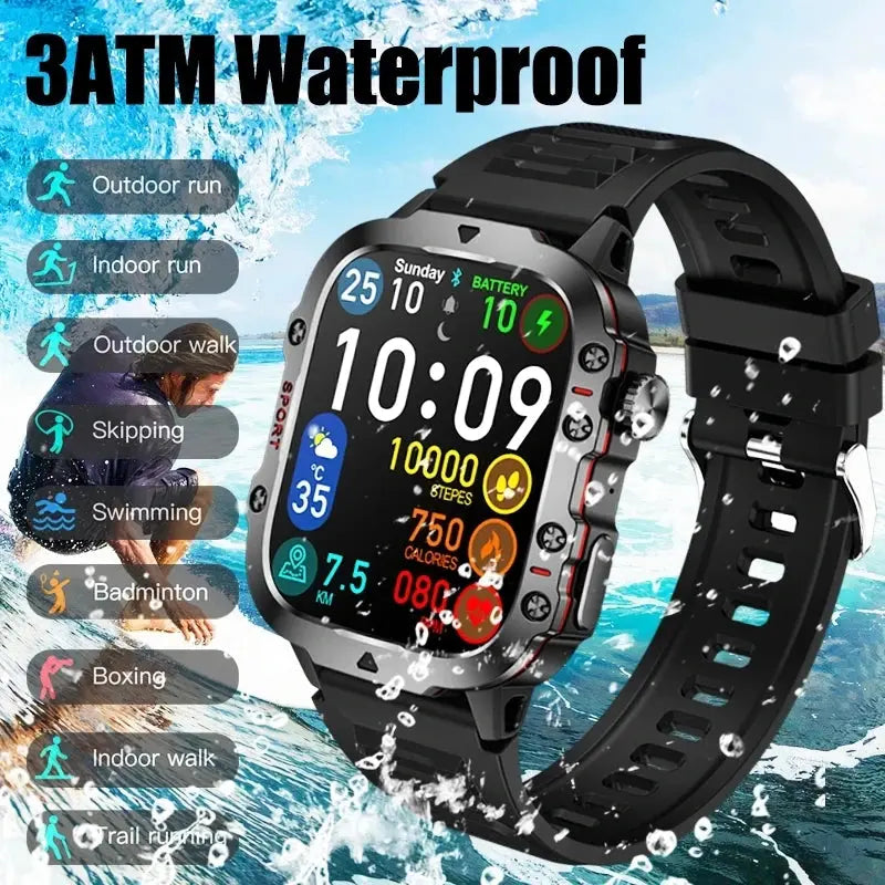 2024 Outdoor Military 3ATM Waterproof Smart Watch Men 420mAh Battery Heart Rate Sports Fitness Watches Bluetooth Call Smartwatch - MaJuah