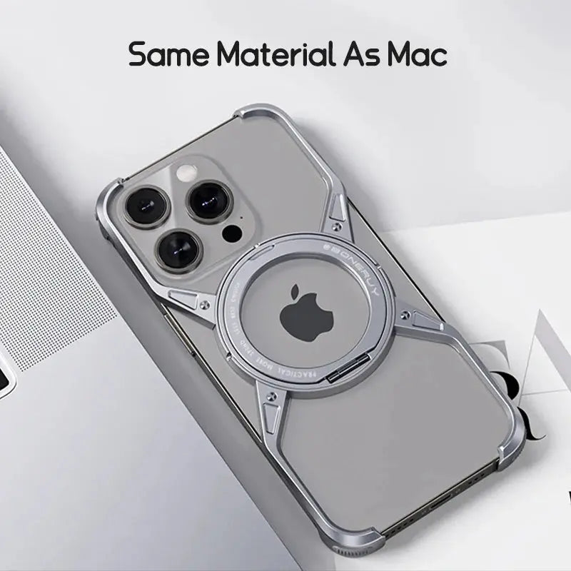 Metal Aluminium Alloy Magnetic Frameless Phone Case For iPhone 14 13 15 Pro Max 360° Stand Rimless Bumper Shockproof Metal Cover - MaJuah