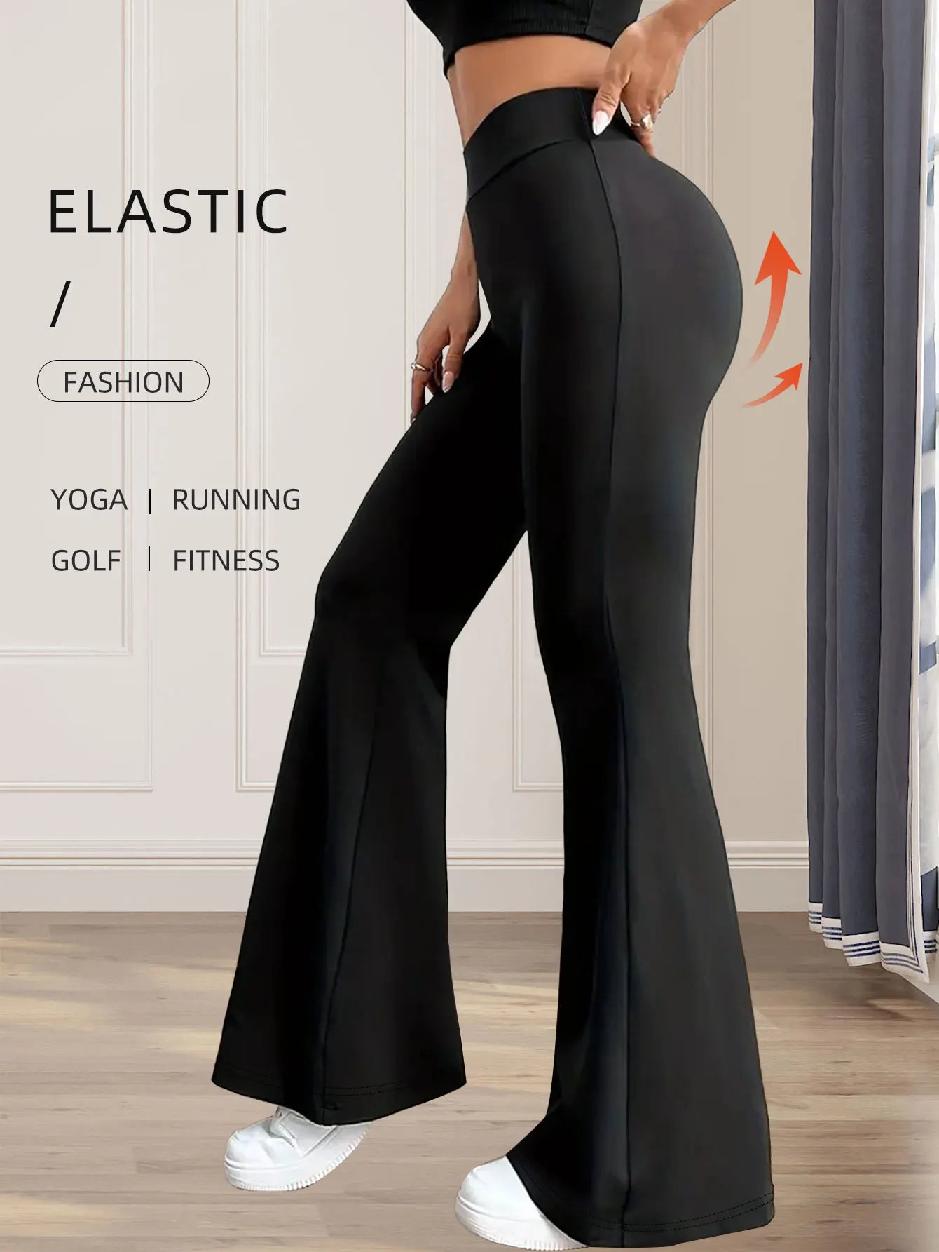 Women's spring and summer high waisted tight fitting flared pants, slim leg long black pants, thin wide leg pants for slim women MaJuah