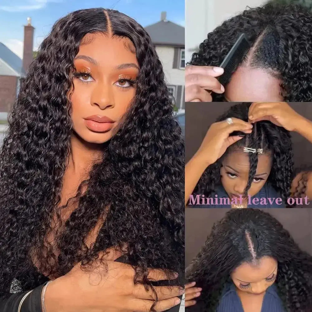 Upgraded V Part Wig Kinky Curly Wig Brazilian 32inch Natural Color Deep Wave Human Remy Hair For Women - MaJuah