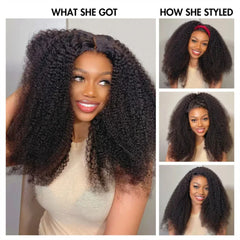 Afro Kinky Curly Wig Fluffy Transparent Lace Front Human Hair Short Curly Wig Natural Black Pre-Plucked Glueless Wig 300% Density