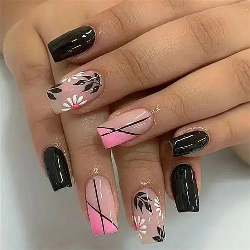 24Pcs/Set Acrylic Long Ballet Press on Nail Tips Coffin Wearing Reusable False Nails Art Colorful Glossy Fake Nails Artificial - MaJuah