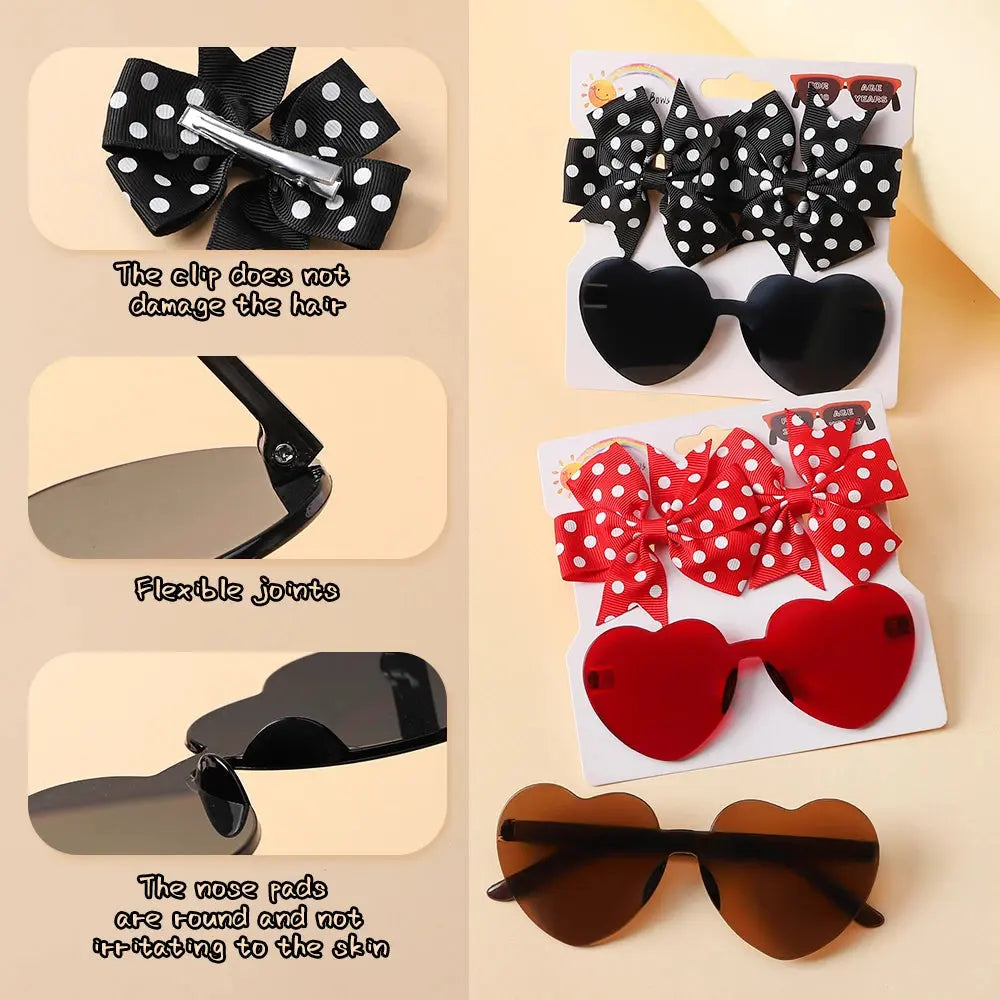 Cute Dot Hairpin and Heart Sunglasses Set for Kids - MaJuah