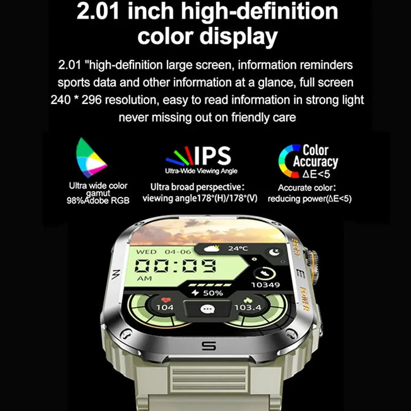 Rugged And Durable Military Smart Watch Ip68 Waterproof 2.01 '' HD Display Bluetooth Voice Smart Watch For Android IOS XIAOMI - MaJuah
