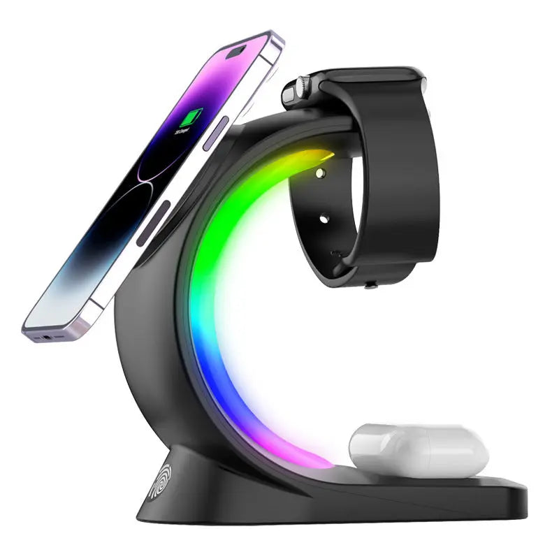 4 In 1 Magnetic Wireless Charger Fast Charging For Smart Phone Atmosphere Light Charging Station For Airpods Pro I-phone Watch - MaJuah