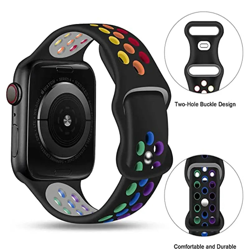 Silicone Strap for Apple Watch Band Ultra 2 49mm 38mm 42mm Sport Bracelet iWatch Series 9 8 7 41mm 45 mm 7 6 SE 5 4 3 44mm 40mm - MaJuah