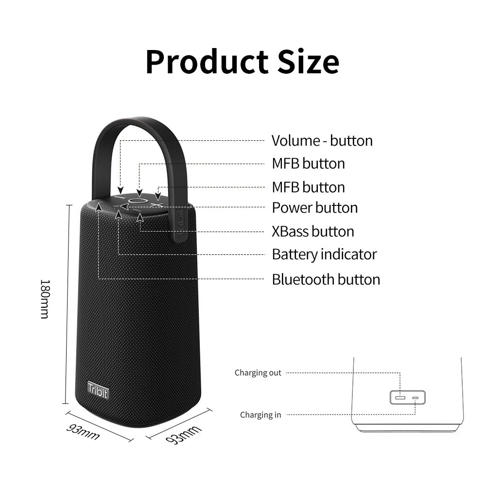 Tribit StormBox Pro Portable Bluetooth Speaker High Fidelity 360° Sound IP67 Waterproof Outdoor Wireless Speaker with USB-C Port