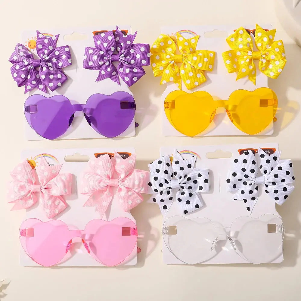 Cute Dot Hairpin and Heart Sunglasses Set for Kids - MaJuah
