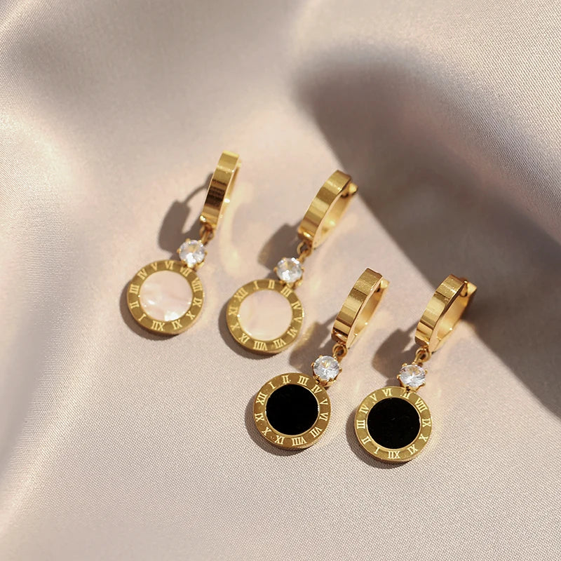 Roman Digital Round Pendant Earrings Korean Fashion Jewelry For Women's 2024