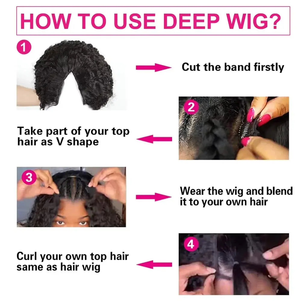 Upgraded V Part Wig Kinky Curly Wig Brazilian 32inch Natural Color Deep Wave Human Remy Hair For Women - MaJuah