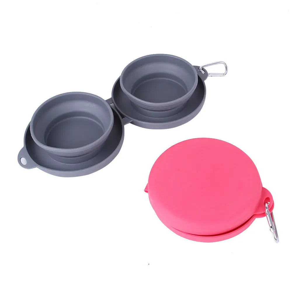 Rubber Foldable Double Bowl Pet Feeding Bowl Pets Supplies Dog Cat Bowls - MaJuah