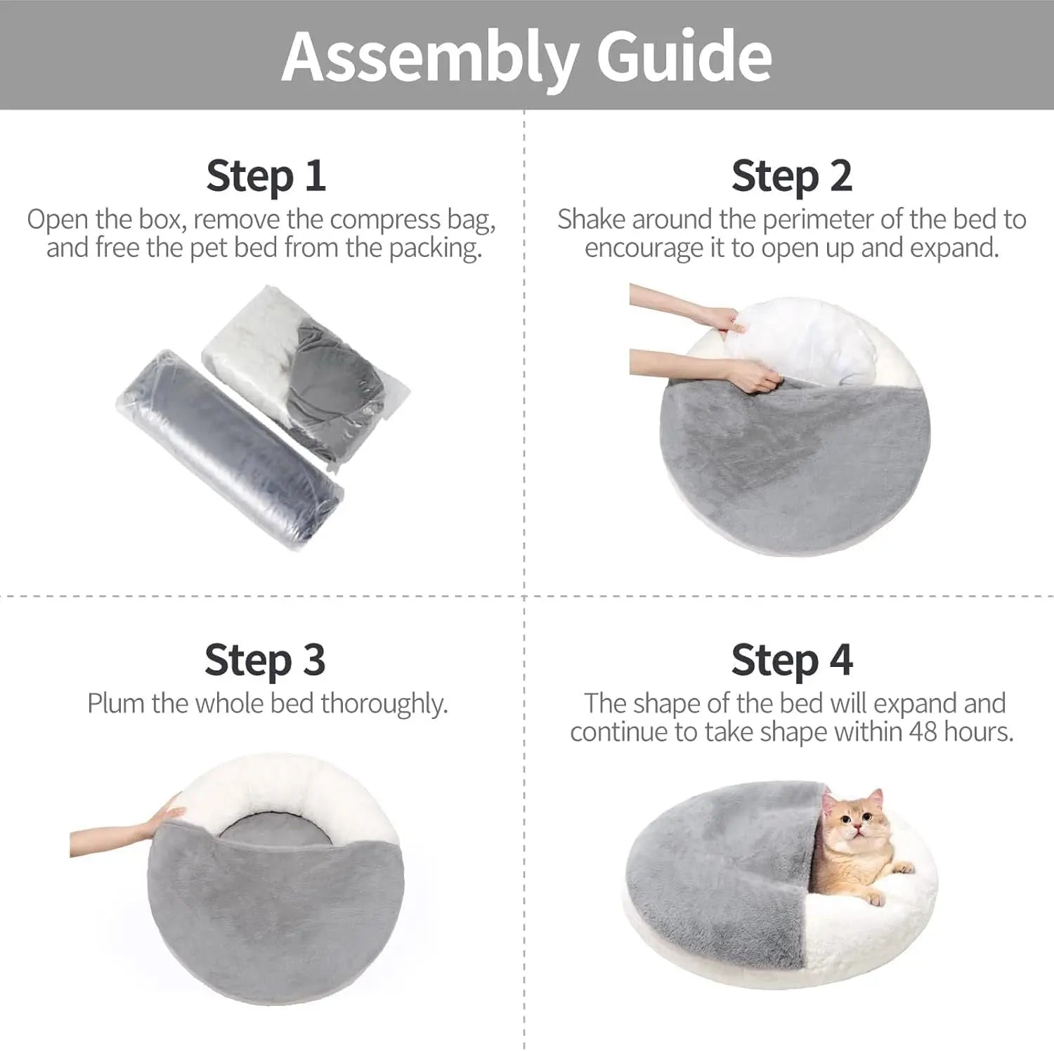Enclosed Cat Bed Cave - Washable Pet Bed With Blanket & Non-Slip Base For Cats & Small Dogs 22'' X 22'', White - MaJuah