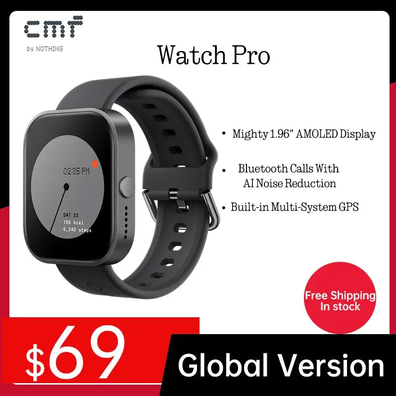 Global Version CMF by Nothing Watch Pro 1.96" AMOLED Bluetooth 5.3 BT Calls with AI Noise Reduction GPS Smartwatch CMF watch Pro - MaJuah