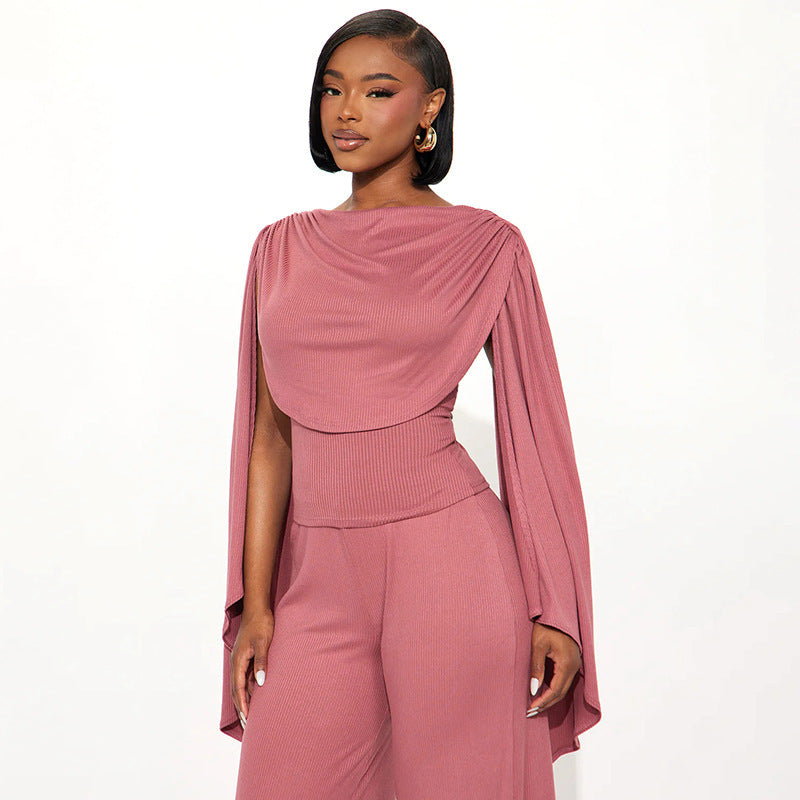 Women's Solid Color Casual Slim Swing Neck Sleeveless Top And Ribbed Pants Set CozyPet Store