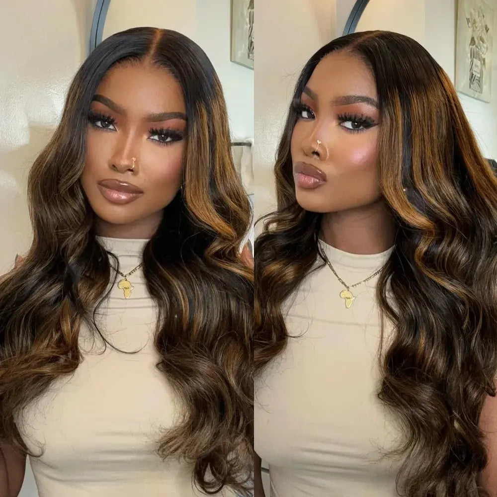 UNice Hair 7x5 Bye Bye Knots Glueless Wig: Brown Balayage Body Wave Wig Pre Cut Pre Bleached Human Hair Lace Wig 150%, Ships From - United States - MaJuah