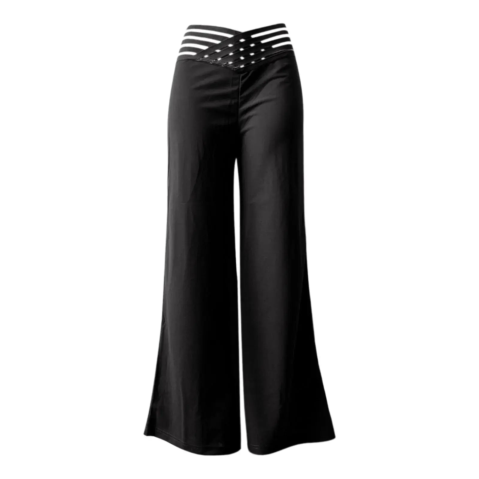 Women Flared Pants Elegant Office Lady Casual High Waist Trousers Spring Summer Solid Crisscross Sheer Mesh Patch Wide Leg Pant MaJuah