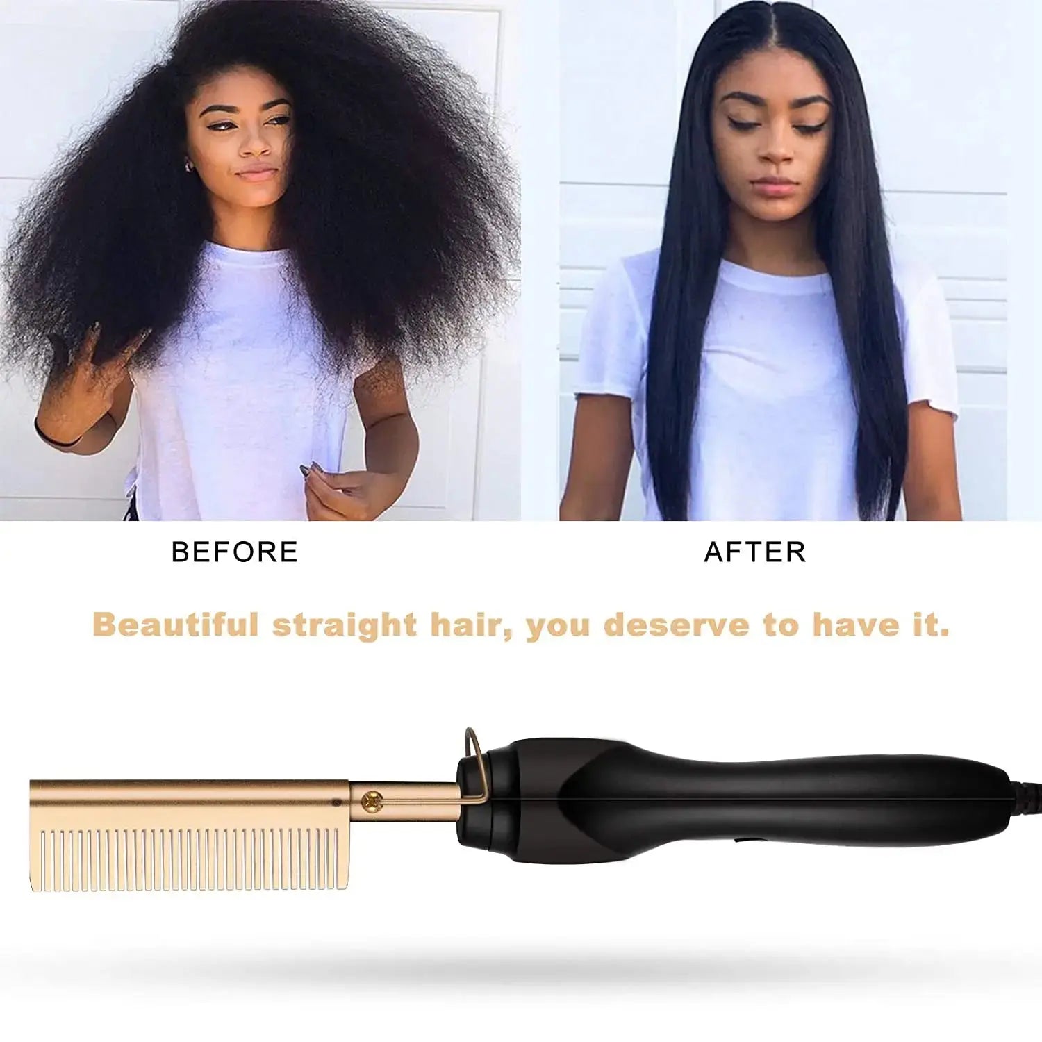 2 in1 Hot Comb Hair Straightener Electric Heating Comb Fast Heating Portable Travel Anti-Scald Beard Straightener Press Hot Comb - MaJuah