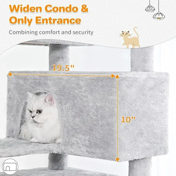 Made4Pets 56-inch Pet Cat Tree For Indoor Cats Multi-Level Cat Tree With 2 Apartments Cat Activity Center With Scratching Posts And Toys Light Gray - MaJuah