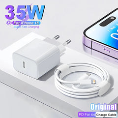 Original 35W Charger for iPhone 15 14 11 13 12 Pro Max, with USB C Fast Charging Cable, Type-C Data 1m, and Accessories