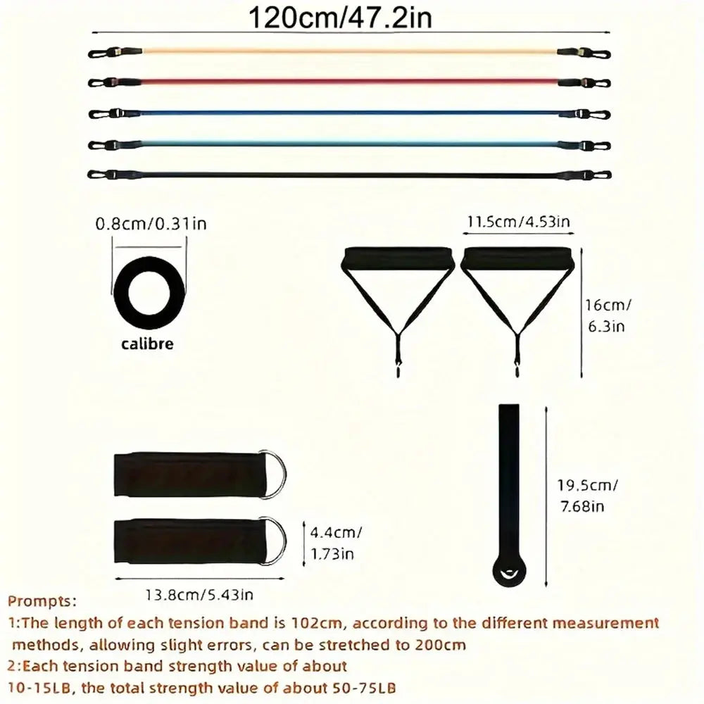 11pcs/Set Resistance Elastic Exercise Bands, Portable Fitness Equipment, Ankle Strap, Chest Expander, - MaJuah