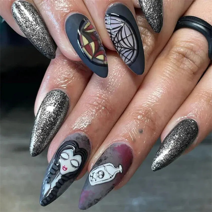 24Pcs/Set Acrylic Long Ballet Press on Nail Tips Coffin Wearing Reusable False Nails Art Colorful Glossy Fake Nails Artificial - MaJuah