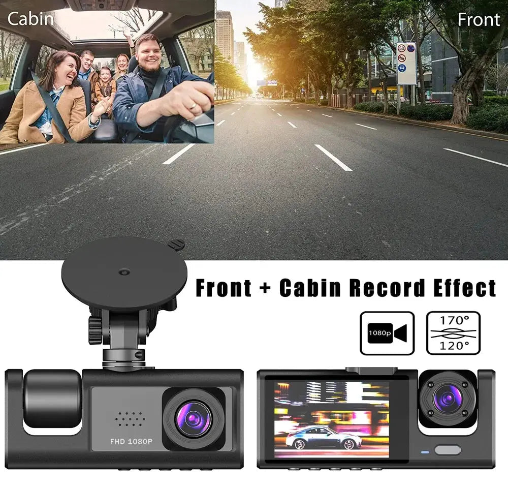 2.0Inch Car DVR Dash Cam HD Dash Camera Three Way Lens Video Recorder 1080P Black Box Cycle Recording Dashcam Camcorder - MaJuah