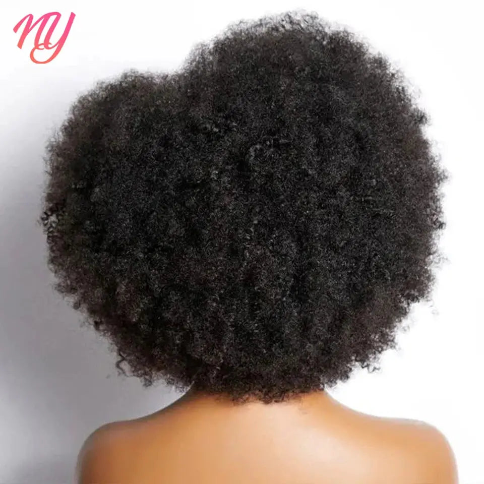 Afro Kinky Curly Lace Front Wig Brazilian Remy Human Hair HD Lace Natural Hairline 13X4X2 Glueless Afro Short Bob Human Hair Wig - MaJuah