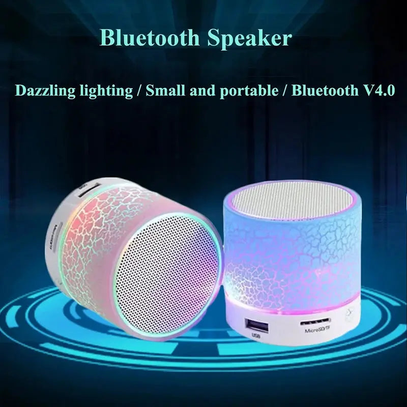 A9 Mini Portable Speaker Bluetooth Wireless Car Audio Dazzling Crack LED Lights Subwoofer Support TF SD Card USB Charging For PC - MaJuah