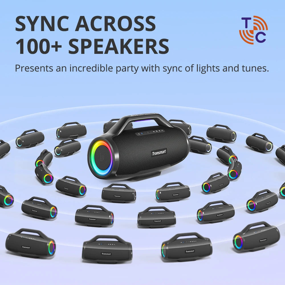 Tronsmart Bang Max Speaker 130W Party Speaker with 3 Way Sound System, Sync Up 100+ Speakers, APP Control, Guitar/Mic Input