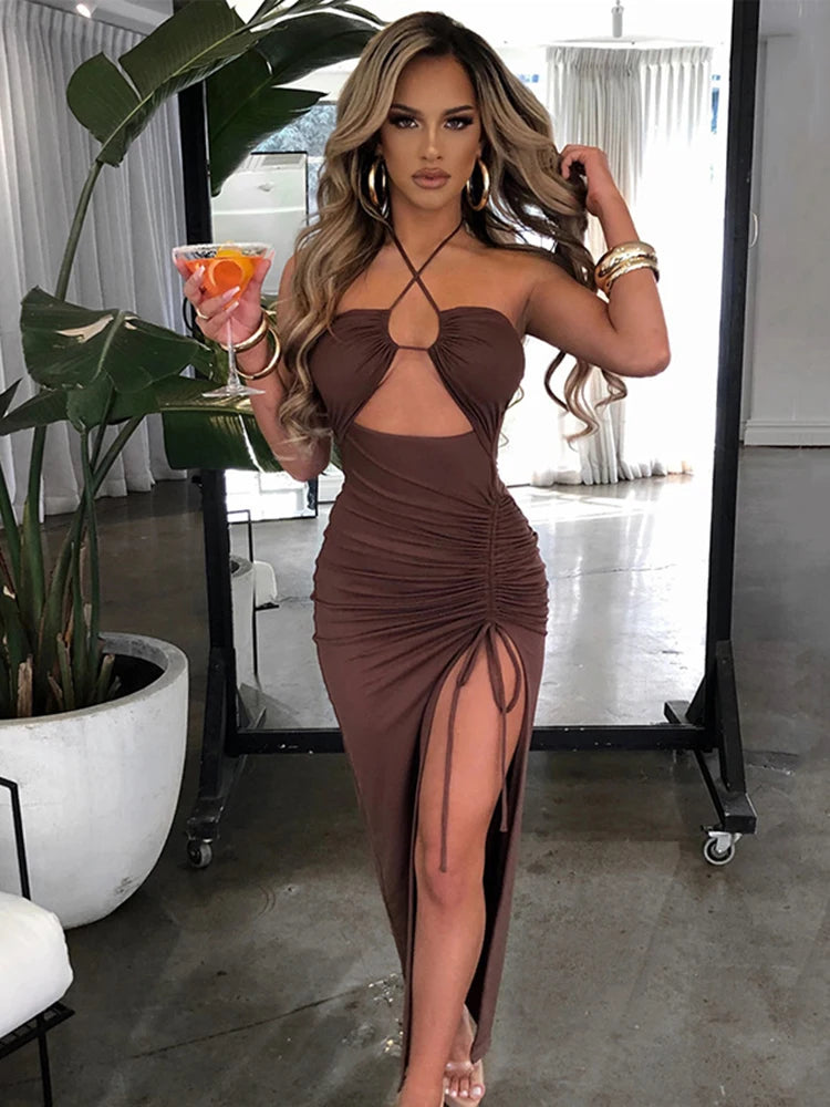 Elegant Allure Halter Maxi Dress