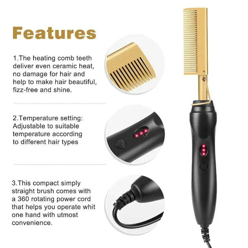 2 in 1 Electric Hot Heating Comb Hair Straightener Curler Wet Dry Hair Iron Straightening Brush Hair Styling Tool - MaJuah