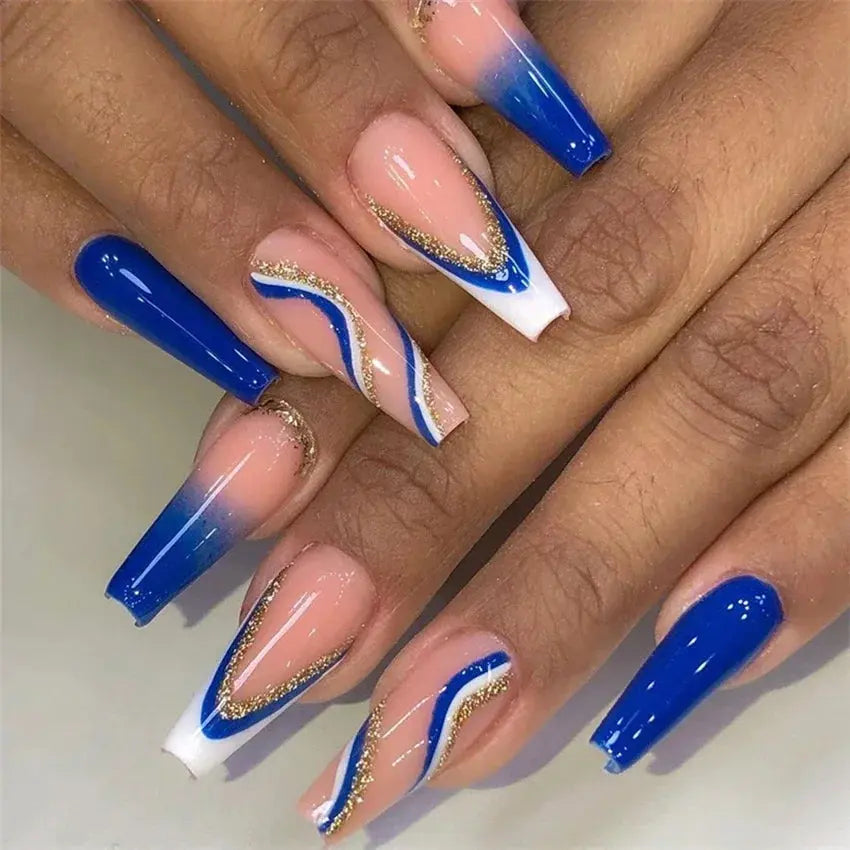 24Pcs/Set Acrylic Long Ballet Press on Nail Tips Coffin Wearing Reusable False Nails Art Colorful Glossy Fake Nails Artificial - MaJuah