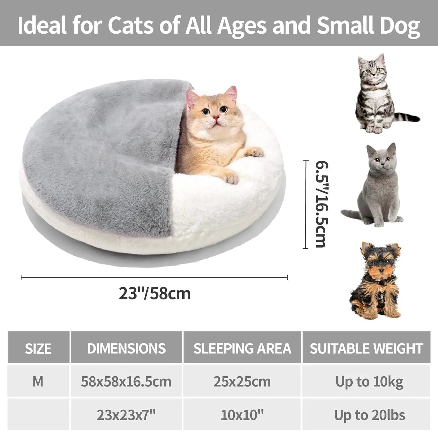 Enclosed Cat Bed Cave - Washable Pet Bed With Blanket & Non-Slip Base For Cats & Small Dogs 22'' X 22'', White - MaJuah