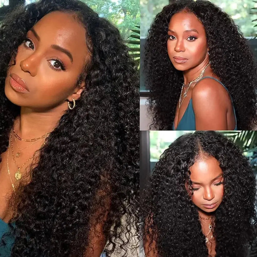 Upgraded V Part Wig Kinky Curly Wig Brazilian 32inch Natural Color Deep Wave Human Remy Hair For Women - MaJuah