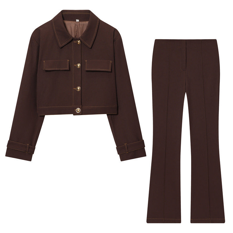 Piped Short Jacket With Flare Pants Set CozyPet Store