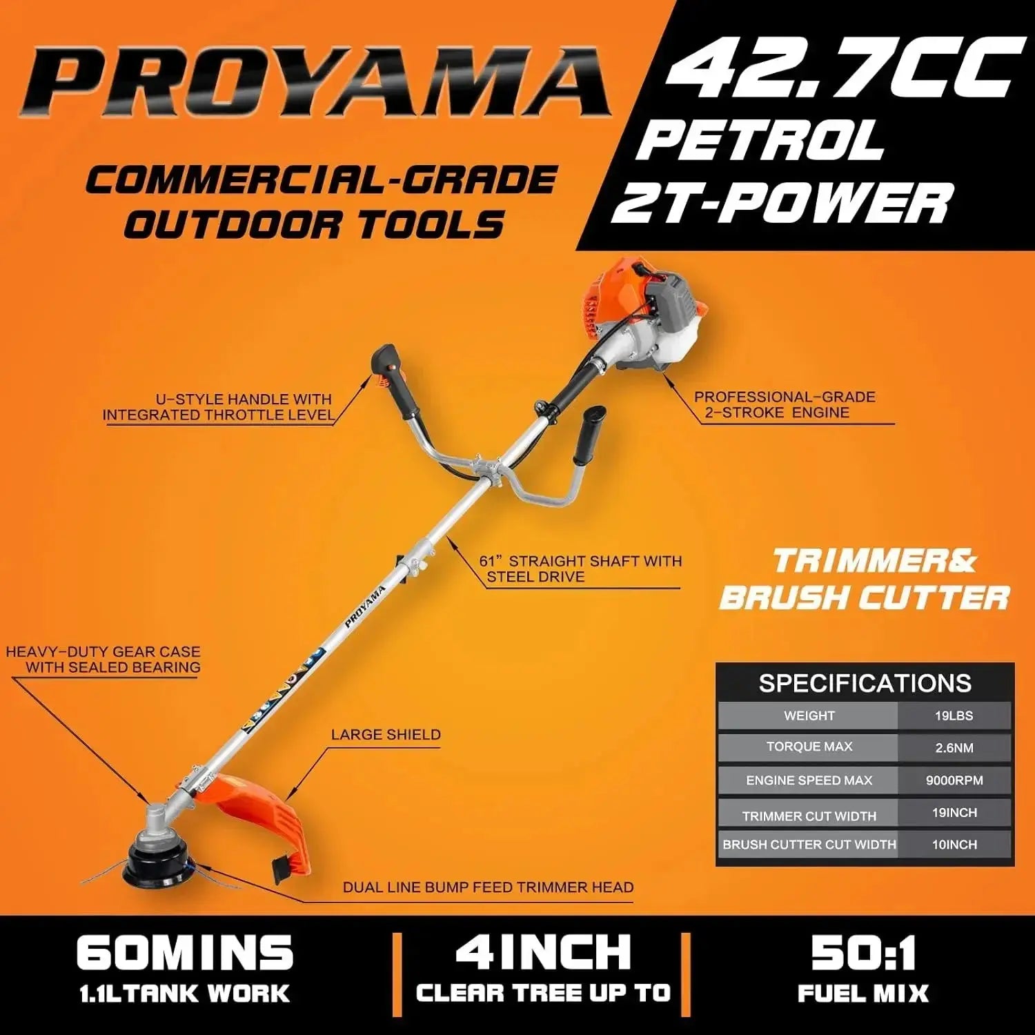 PROYAMA 42.7cc Weed Wacker, 3 in 1 Weed Eater Gas Powered, Brush Cutter and String Trimmer 2-Cycle Extreme Duty, Grass Trimmer 2 - MaJuah