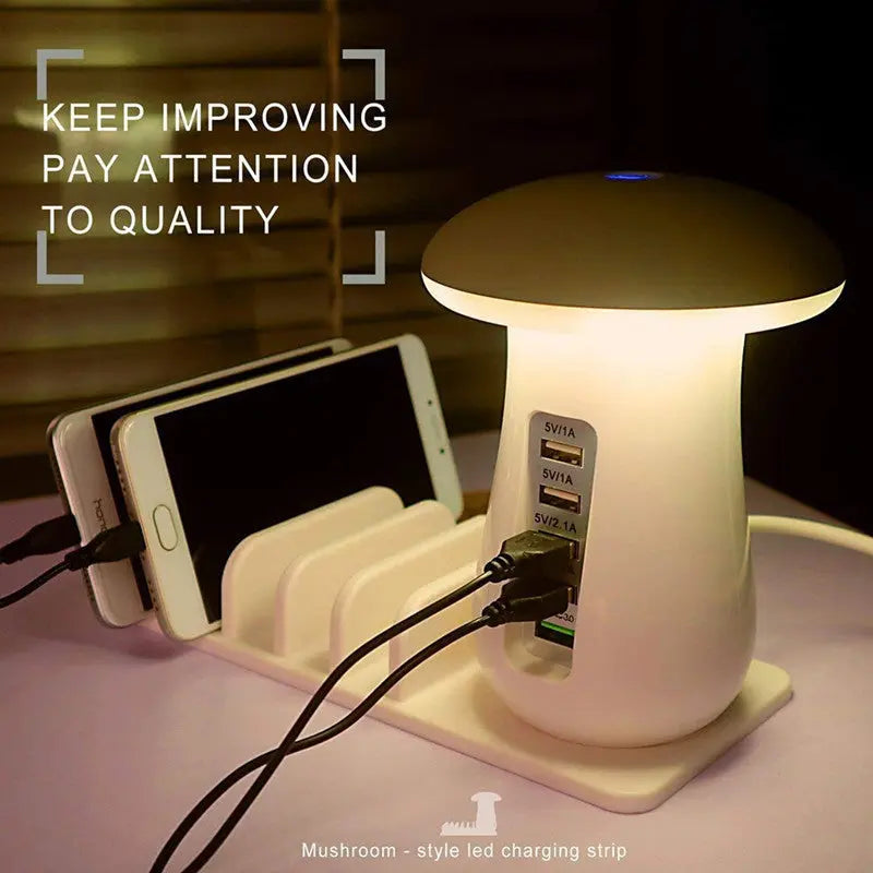 2 In 1 Multifunction Mushroom Lamp LED Lamp Holder USB Charger Home Office Supplies - MaJuah