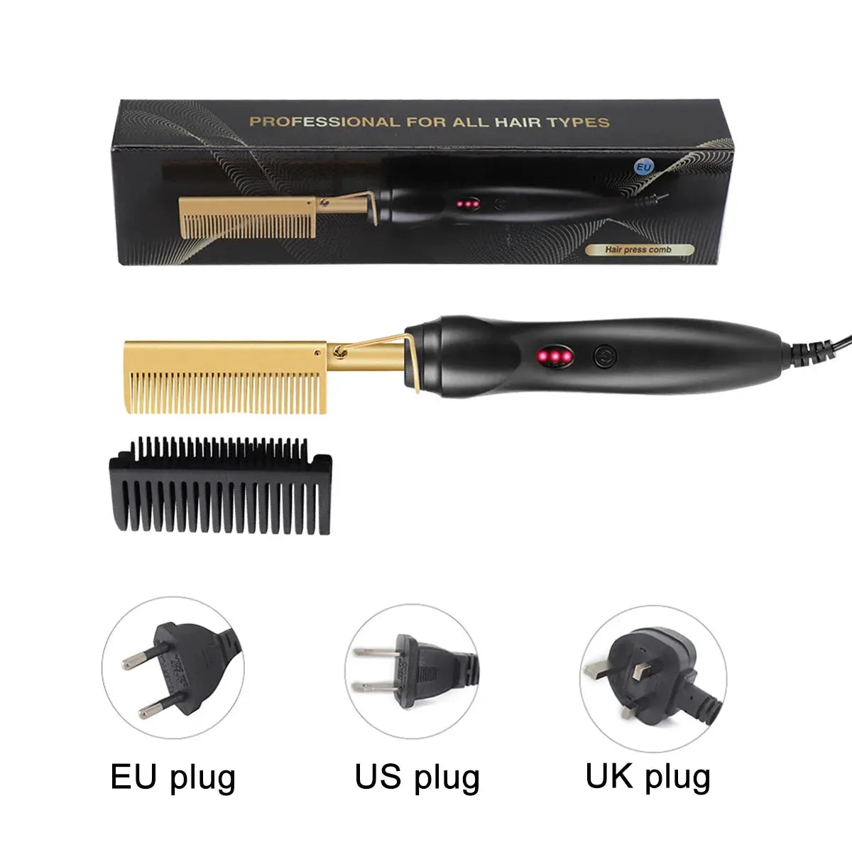 2 in1 Hot Comb Hair Straightener Electric Heating Comb Fast Heating Portable Travel Anti-Scald Beard Straightener Press Hot Comb - MaJuah