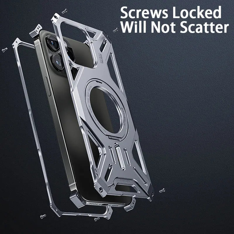 Magnetic Stand Metal Phone Case For Iphone 13 14 15 16 Pro Max Plus Hollow Luxury Aluminum Alloy Phone Cover For IPHON 16 Promax